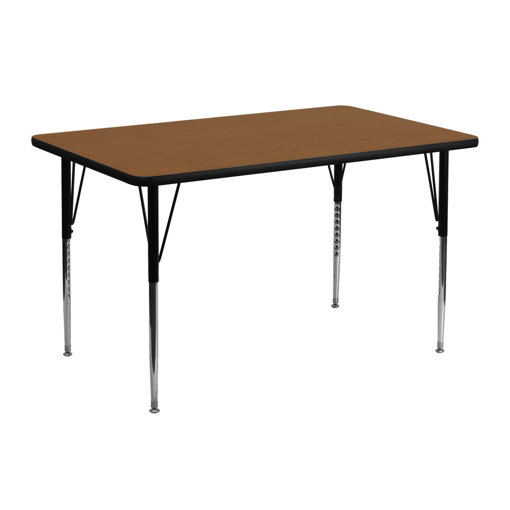 Image of Flash Furniture 24"W x 48"L Rectangle Activity Table with 1.25" High Pressure Top and Standard Height Adjustable Legs, Oak, Brown