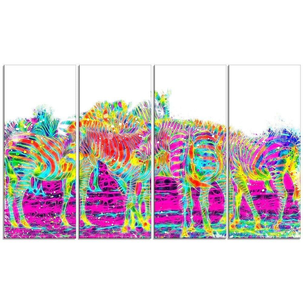 Image of Designart Rainbow Zebras Large Animal Canvas Artwork, (PT2364-271)