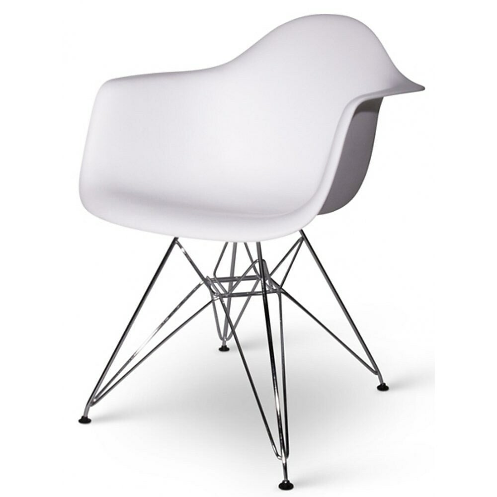 Image of Nicer Furniture White, Eames Style Arm Chair with Chromed Steel Legs Eiffel Dining Room Chair, 2 Pack
