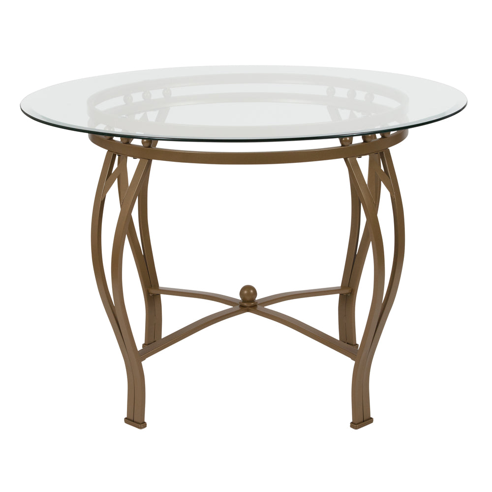 Image of Flash Furniture Syracuse 42" Round Glass Dining Table with Matte Gold Metal Frame, White