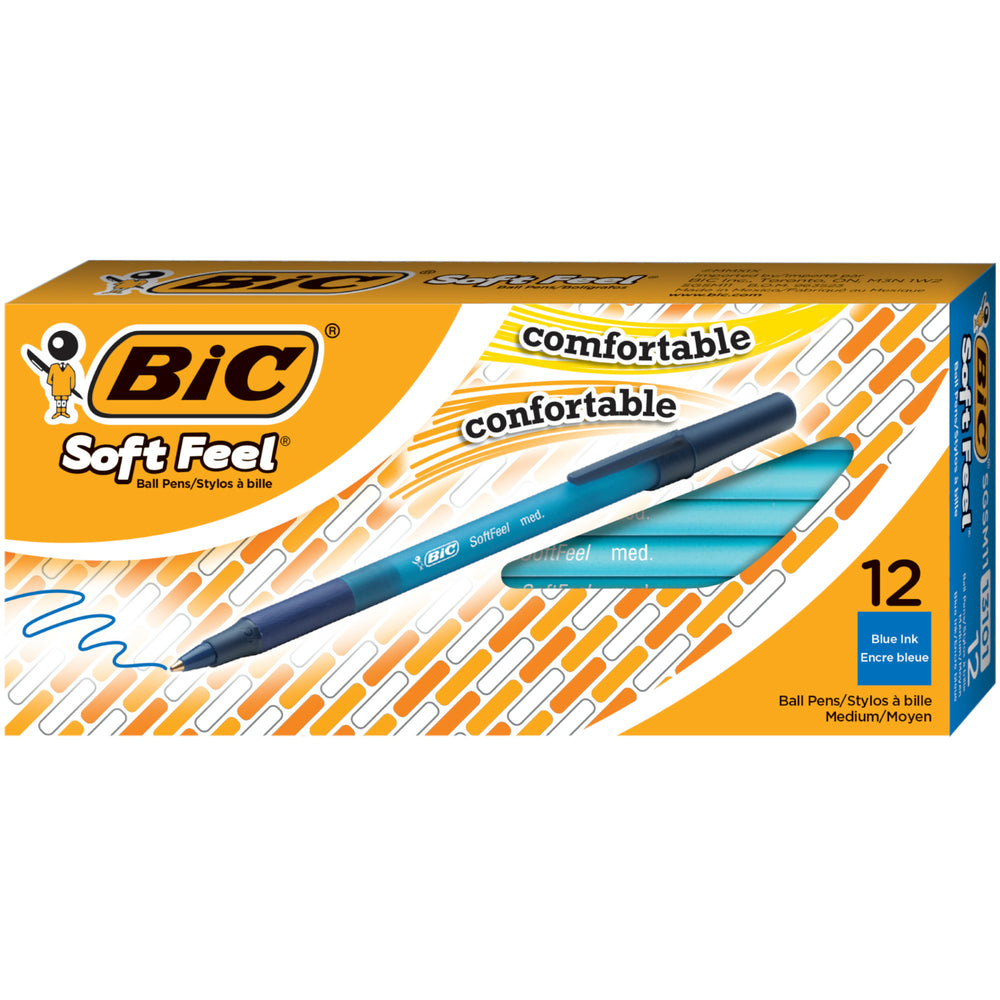 Image of BIC Soft Feel Ballpoint Stick Pens - 1.0mm - Blue - 12 Pack