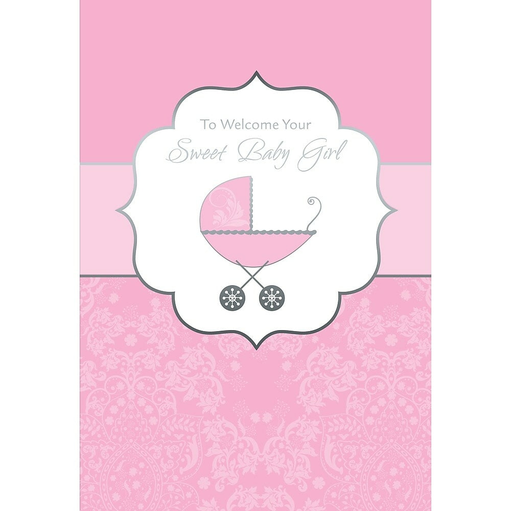 Image of Rosedale 5-1/2" x 8" Baby Girl Greeting Cards And Envelopes, 12 Pack (15222), Pink