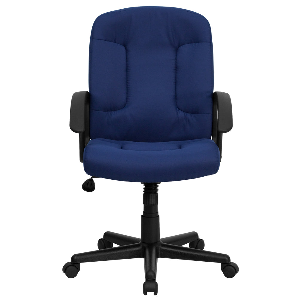 Image of Flash Furniture Mid-Back Navy Fabric Executive Swivel Chair with Nylon Arms, Blue