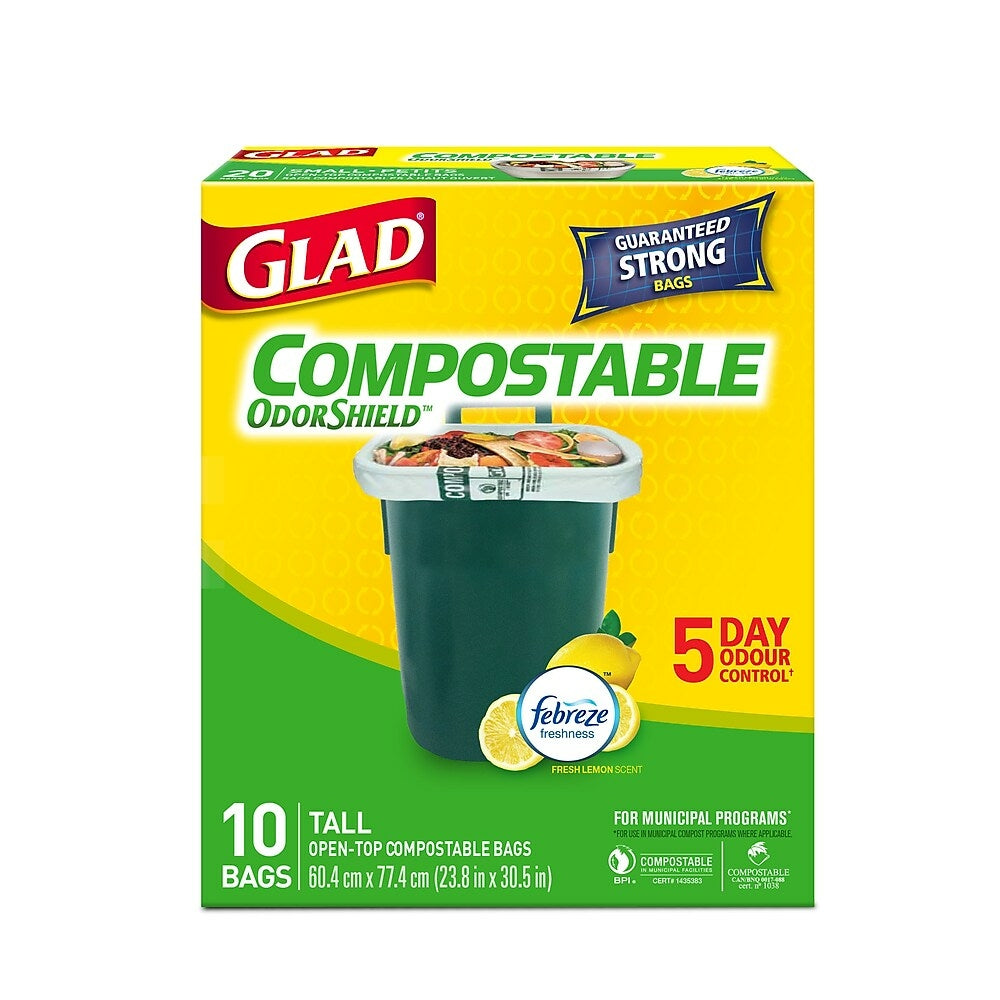 Image of Glad Compostable Bags, Tall, Lemon Scent, 10 Bags Pack, 10 Pack