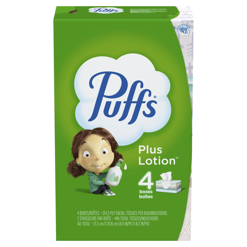 Image of Puffs Plus Lotion Facial Tissues, 124 Count Per Box, 4 Pack