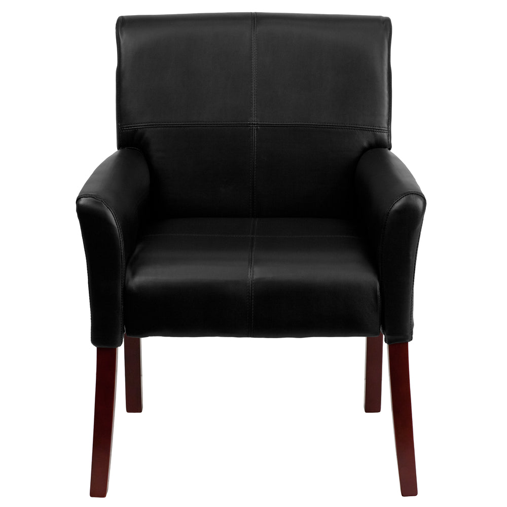 Image of Flash Furniture Black Leather Executive Side Reception Chair with Mahogany Legs