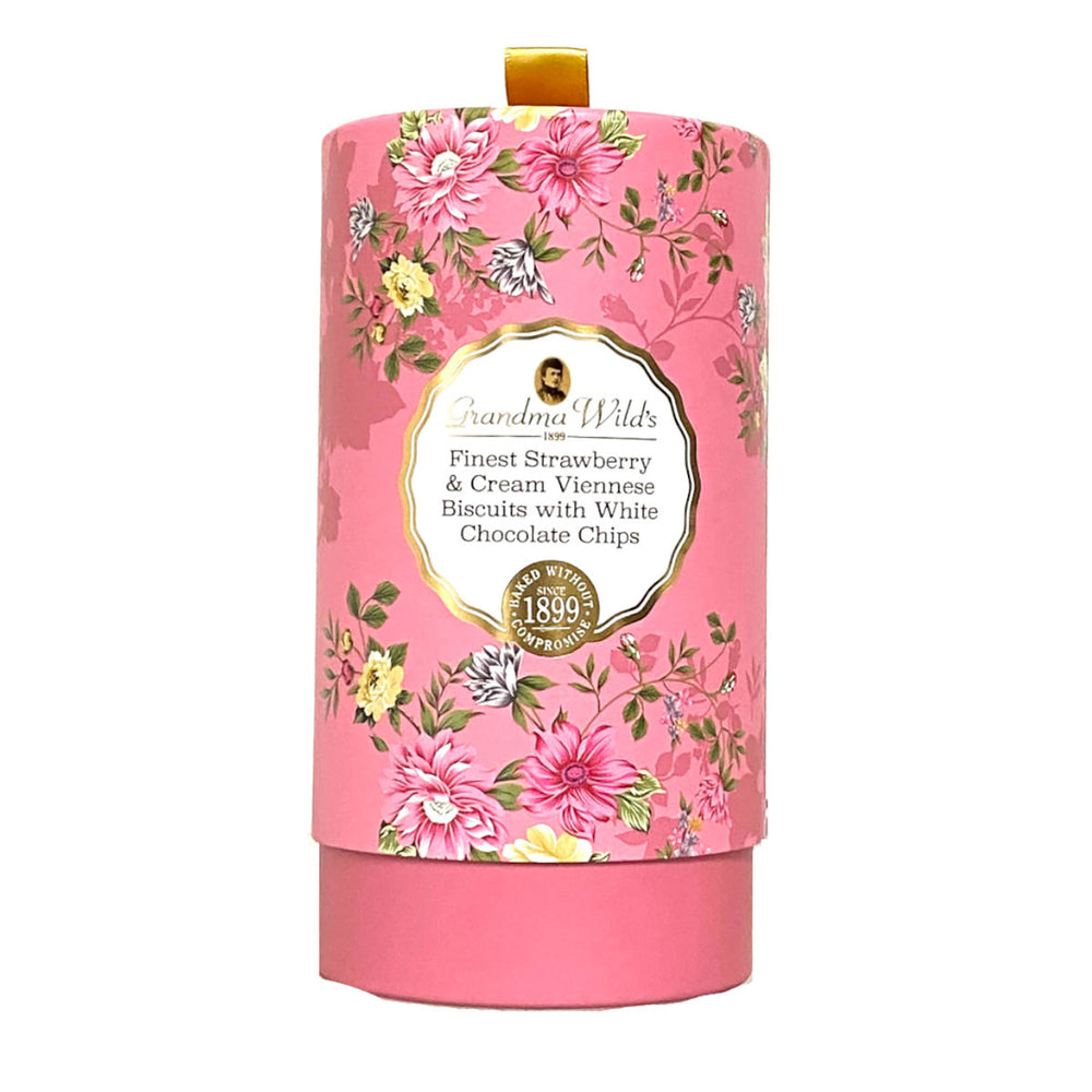Image of Grandma Wild's Victorian Floral Tube with Strawberry & Cream with White Chocolate Chips Biscuit - 150g