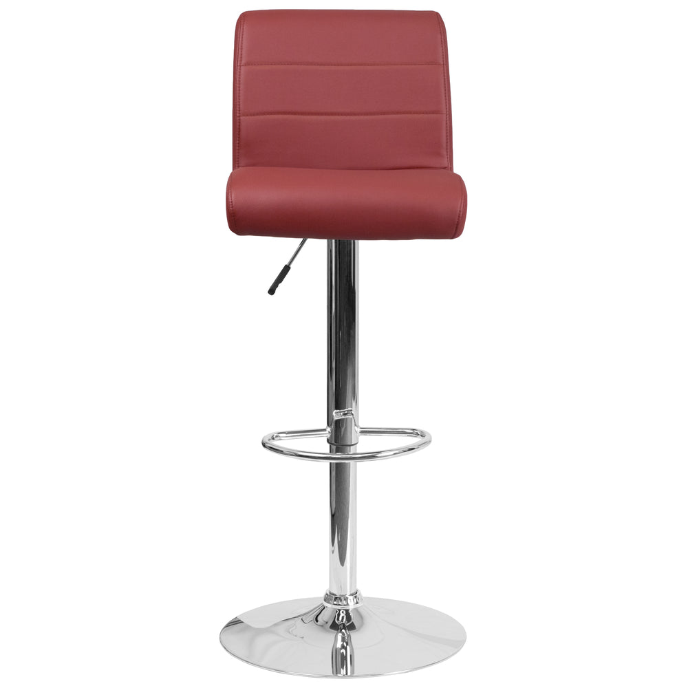 Image of Flash Furniture Contemporary Vinyl Adjustable Height Barstool with Rolled Seat and Chrome Base - Burgundy - 2 Pack, Red