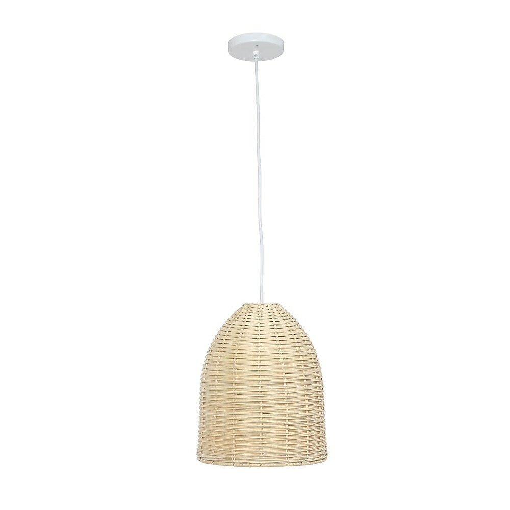 Image of Elegant Designs 60 Watt Type A 19 Medium Base Bulb Coastal Dome Rattan Downlight Pendant - Natural, Brown