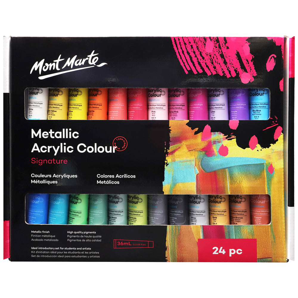 Image of Mont Marte Metallic Signature Acrylic Paint Set - 36ml - 24 Assorted Colours