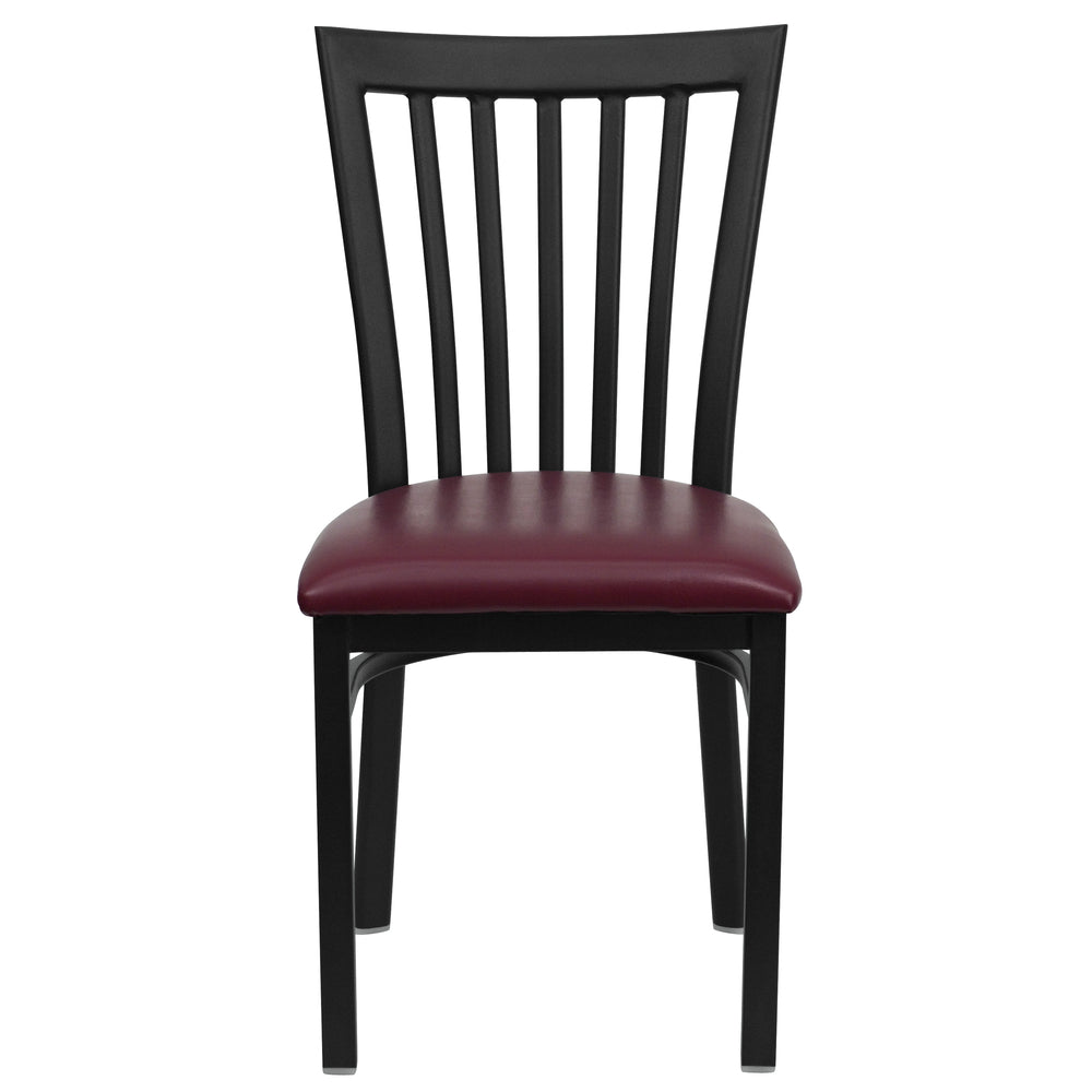 Image of Flash Furniture HERCULES Series Black School House Back Metal Restaurant Chair - Burgundy Vinyl Seat - 2 Pack, Red