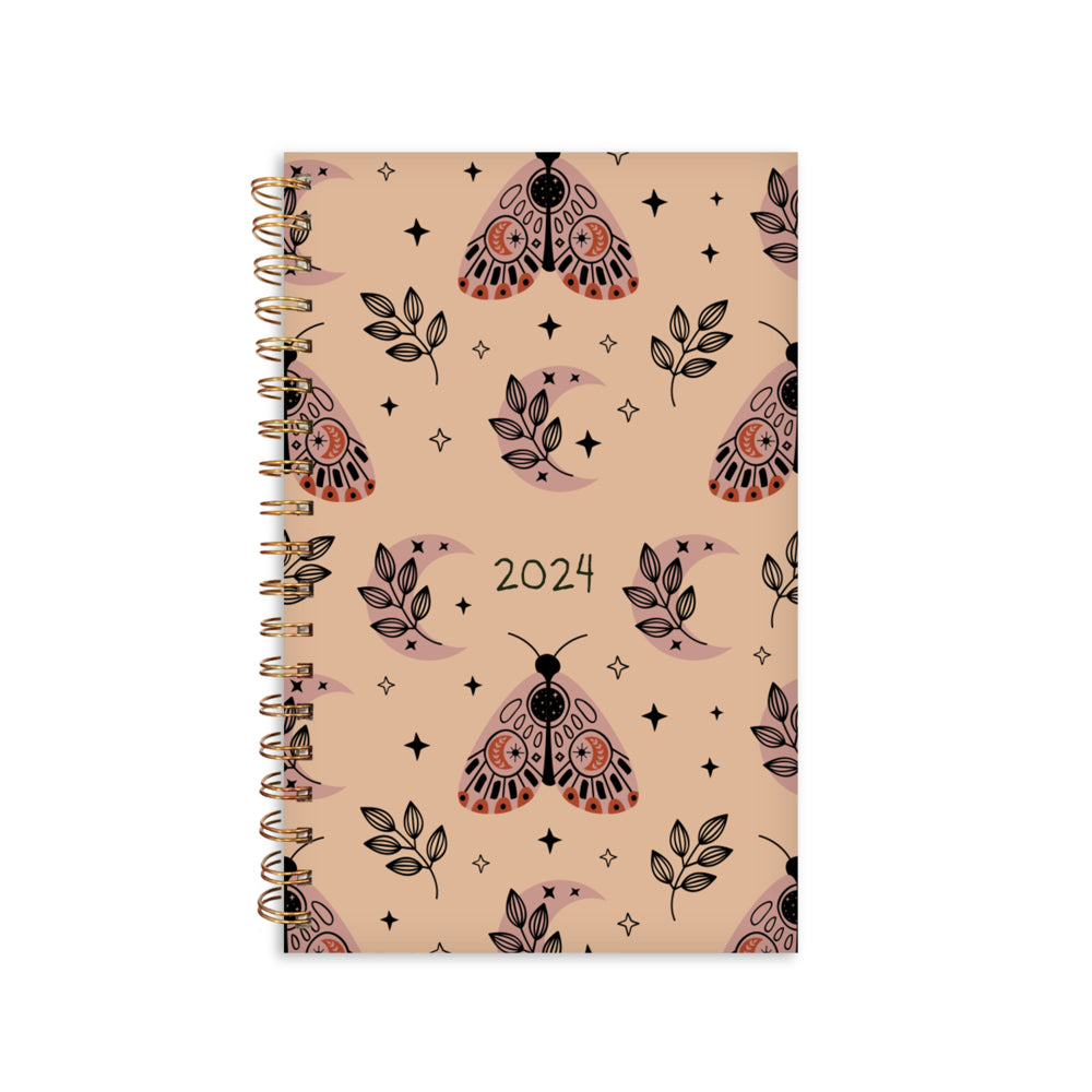 Image of Pierre Belvedere January to December 2024 Annual Weekly Planner - 6.75" W x 9.5" H - Moth, Brown
