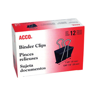 Binder Clips, Large, 2 Wide, 1 Capacity, Black, Box Of 12