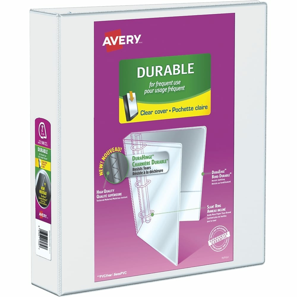 Image of Avery Durable View Binder, 2" Sized Slant D Rings, White, (17032)
