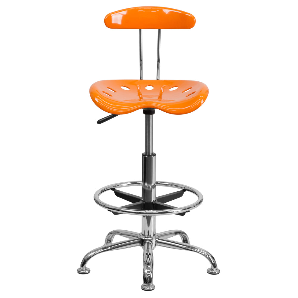 Image of Flash Furniture Vibrant Orange & Chrome Drafting Stool with Tractor Seat