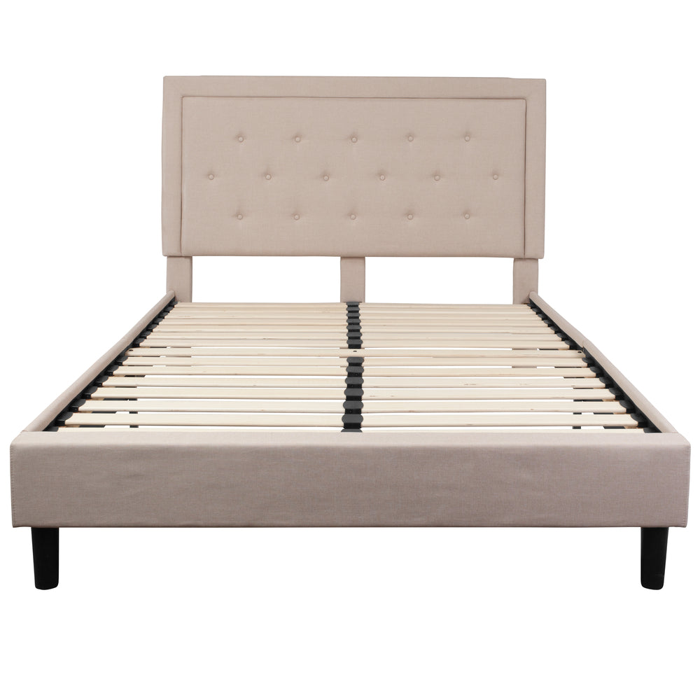 Image of Flash Furniture Roxbury Queen Size Tufted Upholstered Platform Bed - Beige Fabric