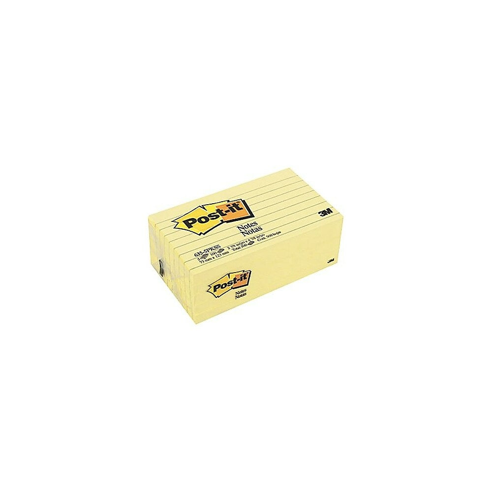 Image of Post-it Notes - 3" x 5" - Canary Yellow - Lined - 500 sheets - 5 Pack