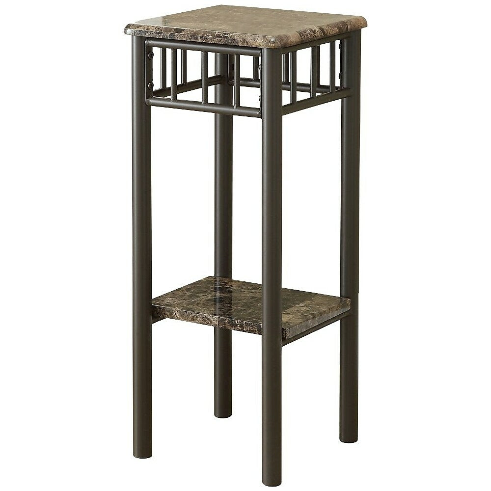 Image of Monarch Specialties - 3044 Accent Table - Side - End - Plant Stand - Square - Living Room - Bedroom - Metal - Brown Marble Look, Multicolour