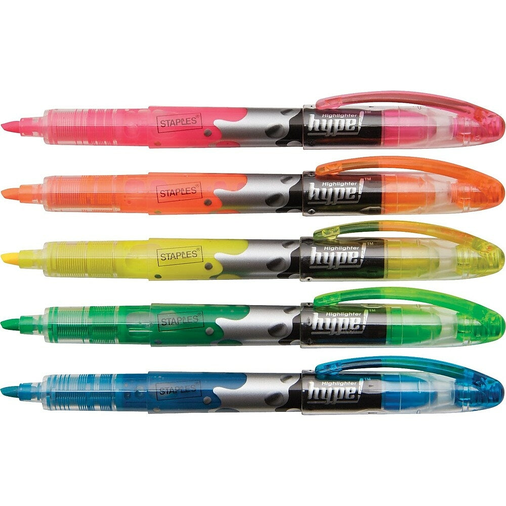 Image of Staples Liquid Chisel Tip Pen-Style Highlighters - Assorted Colours - 5 Pack