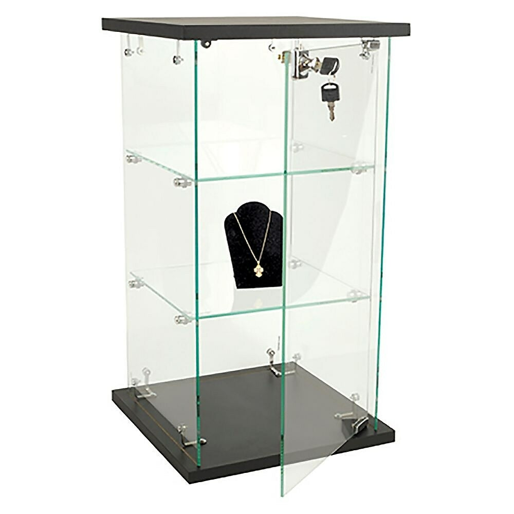 Image of Eddie's Hang-Up Display Ltd. Counter Top Frameless Display Case, Locking, Glass, Black base/top (165065)