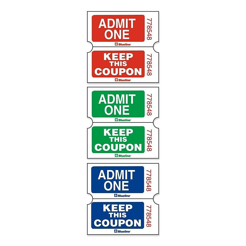 Image of Blueline Admit One with Coupon Ticket, Assorted Colours, English, 2000 Pack