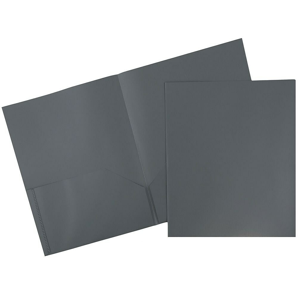 Image of JAM Paper Plastic POP Two Pocket Folder, Grey, 12 Pack (86524gydg)