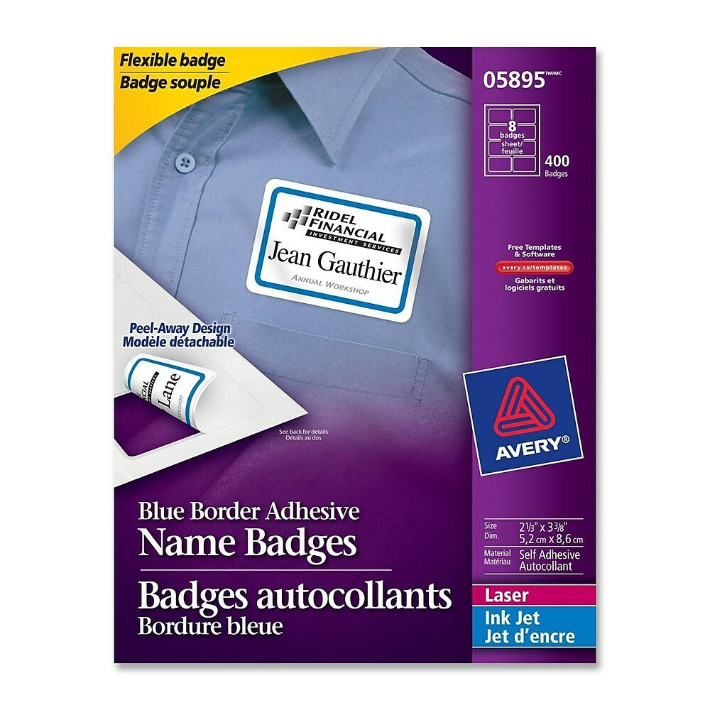 Image of Avery Name Badge Adhesive Labels, 2-1/3" x 3-3/8", 400 Pack