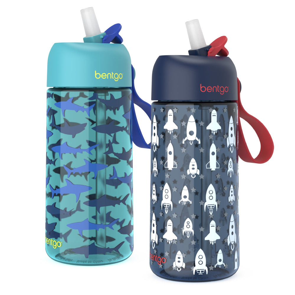 Image of Bentgo Kids Water Bottle - Rocket/Shark - 2 Pack, Blue