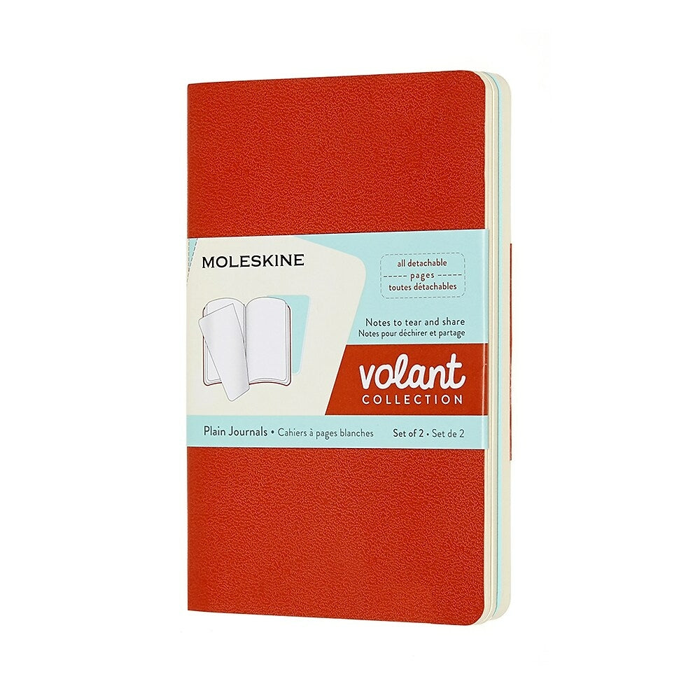 Image of Moleskine Volant Journal - Pocket - Plain - Coral Orange/Aquamarine Blue - 2 Pack