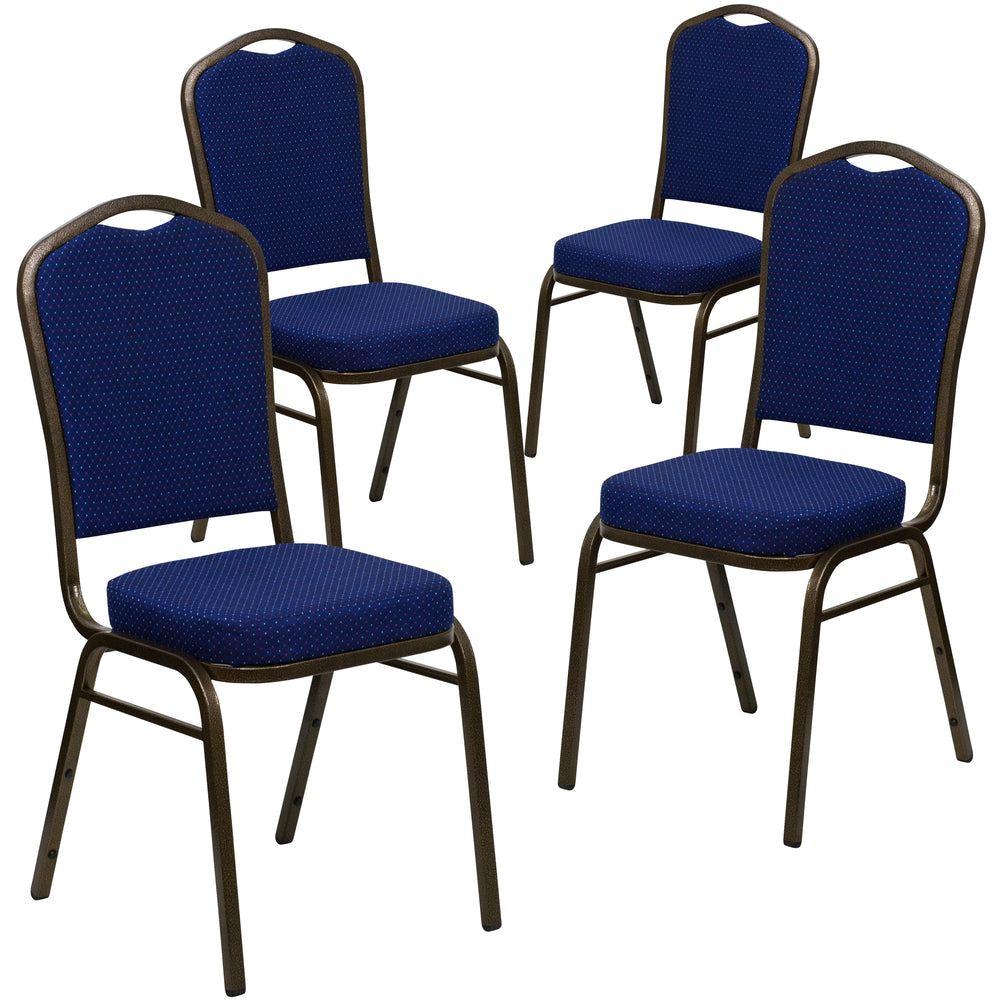 Image of Flash Furniture HERCULES Series Crown Back Stacking Banquet Chair with Gold Vein Frame - Navy Blue Patterned Fabric, 4 Pack