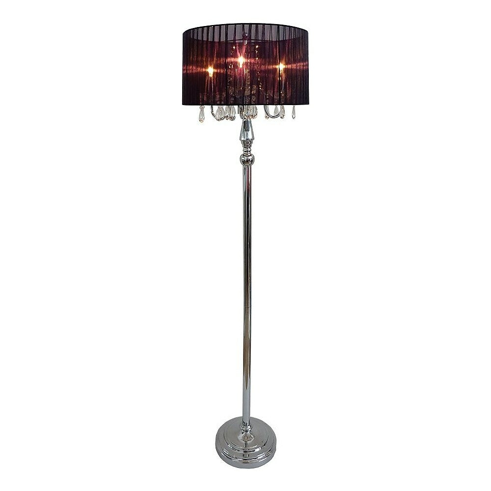 Image of Elegant Designs Sheer Black Shade Floor Incandescent Lamp With Hanging Crystals, Chrome Finish