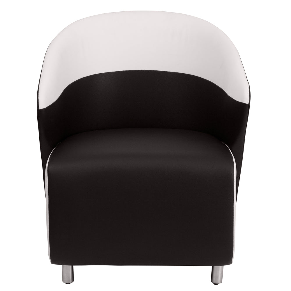 Image of Flash Furniture Leather Curved Barrel Back Lounge Chair with Melrose White Detailing - Black