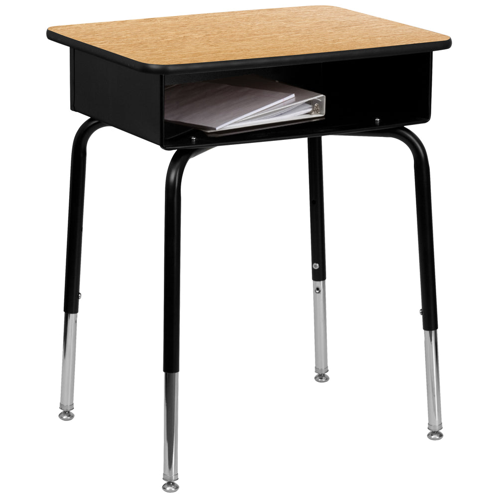 Image of Flash Furniture Student Desk with Open Front Metal Book Box, Black
