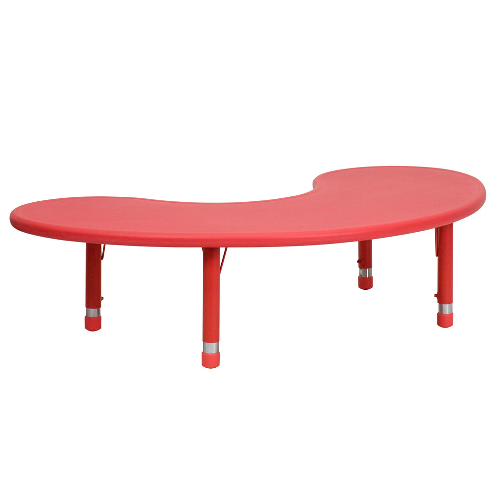 Image of Flash Furniture 35"W x 65"L Half-Moon Plastic Height Adjustable Activity Table - Red