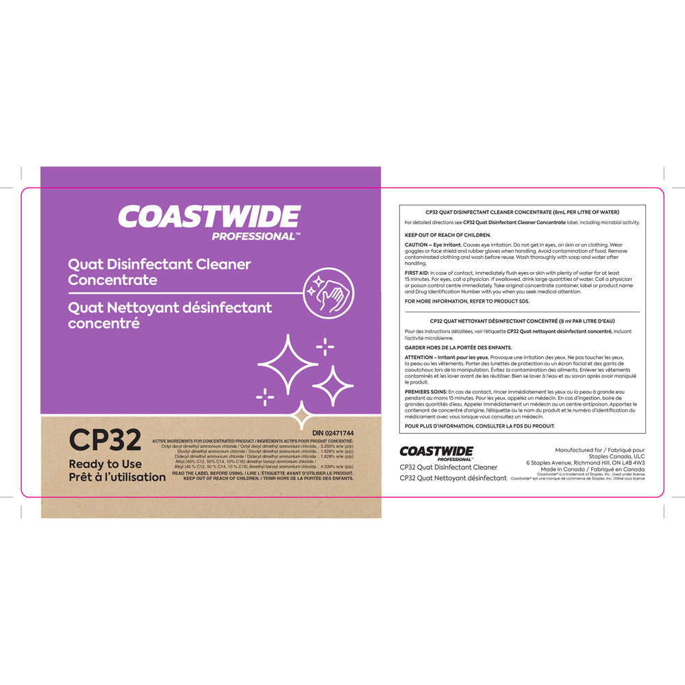 Image of Coastwide Professional CP32 Quat Disinfectant Cleaner Concentrate Secondary Label