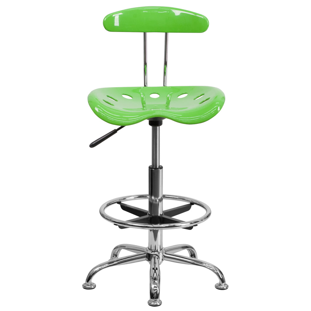 Image of Flash Furniture Vibrant Drafting Stool with Tractor Seat - Apple Green & Chrome