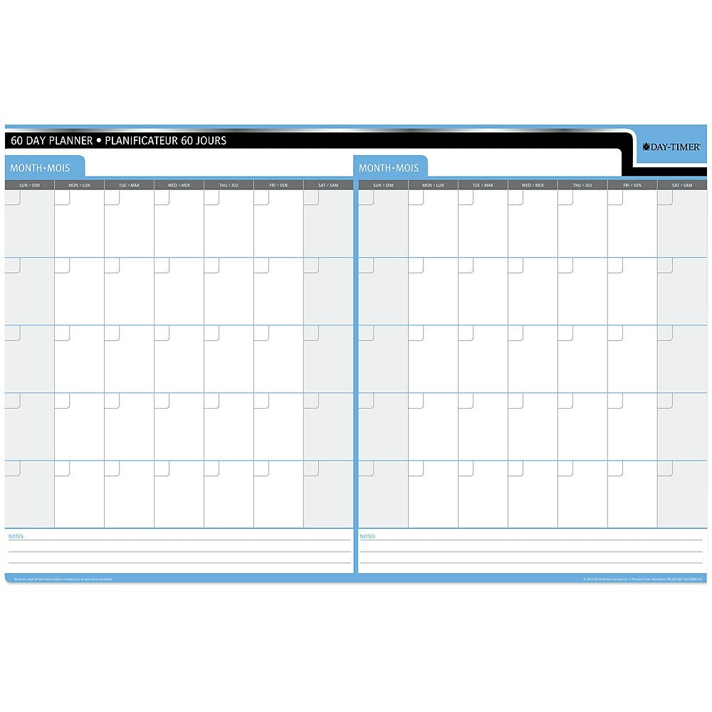 Image of Day-Timer Undated Flexible Erasable 30/60-Day Wall Planner - 24" x 36" - Bilingual