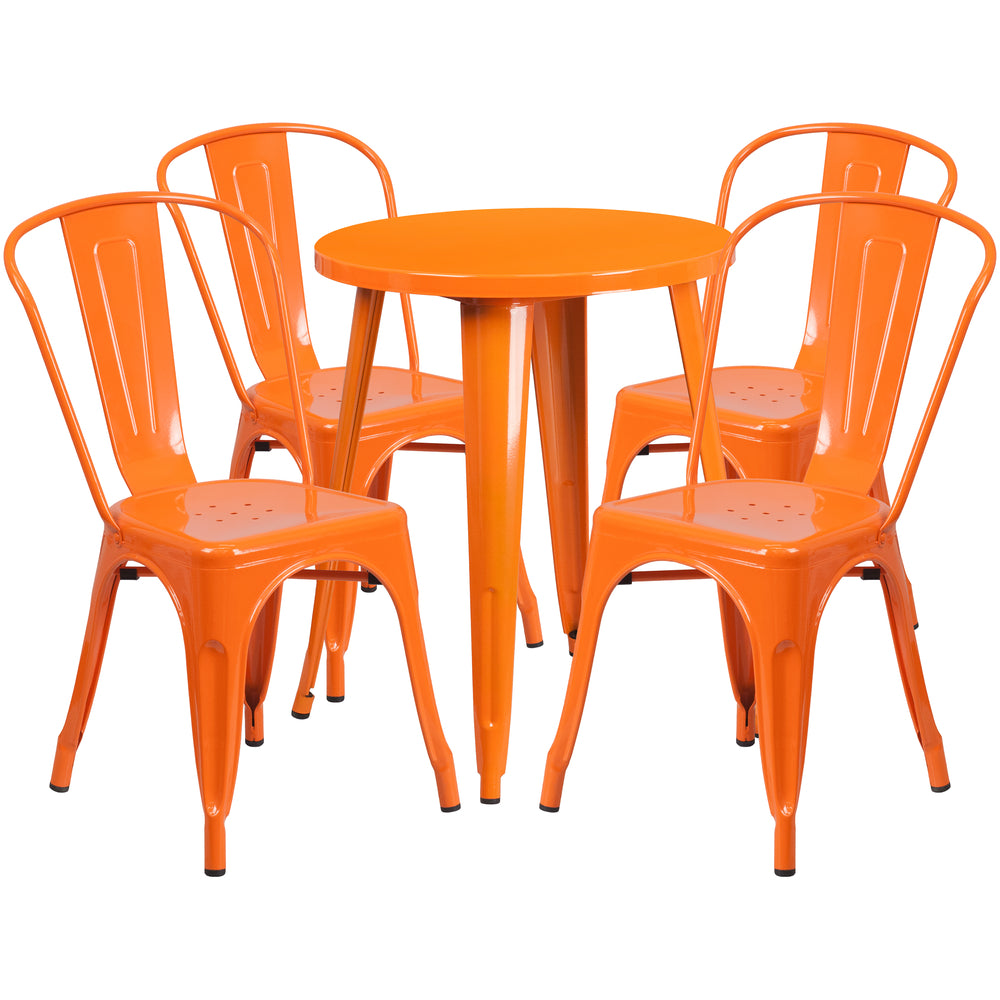 Image of 24" Round Orange Metal Indoor-Outdoor Table Set with 4 Cafe Chairs [CH-51080TH-4-18CAFE-OR-GG]