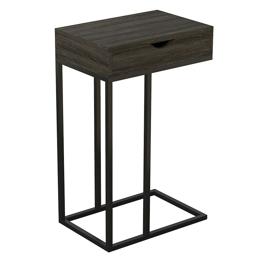 Image of Safdie & Co C-Shaped Accent Table with 1 Drawer - 15.75L - Dark Grey Wood/Black