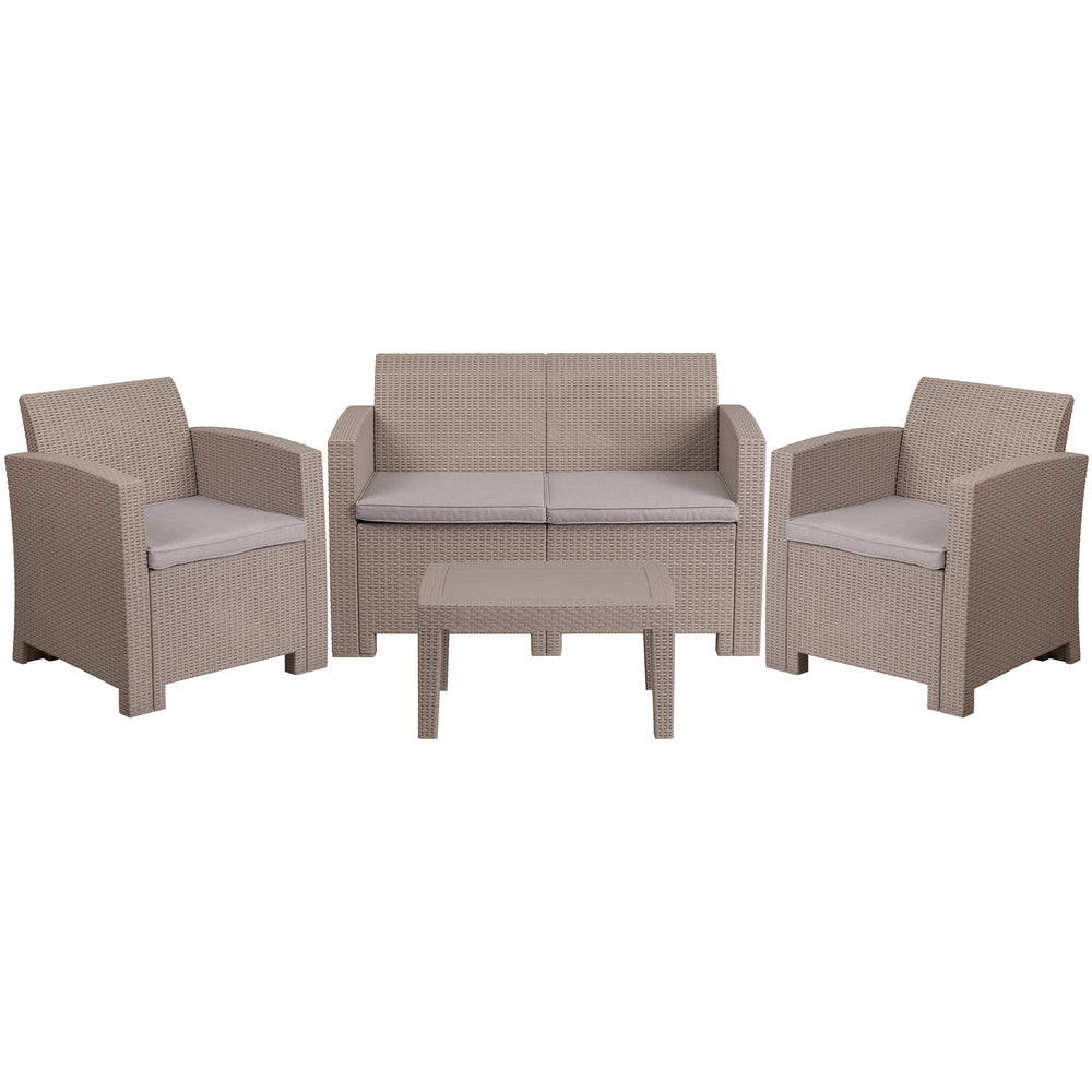 Image of Flash Furniture 4 Piece Outdoor Rattan Set with 2 Seat Love Seats, Light Grey (DADSF112TCRC)