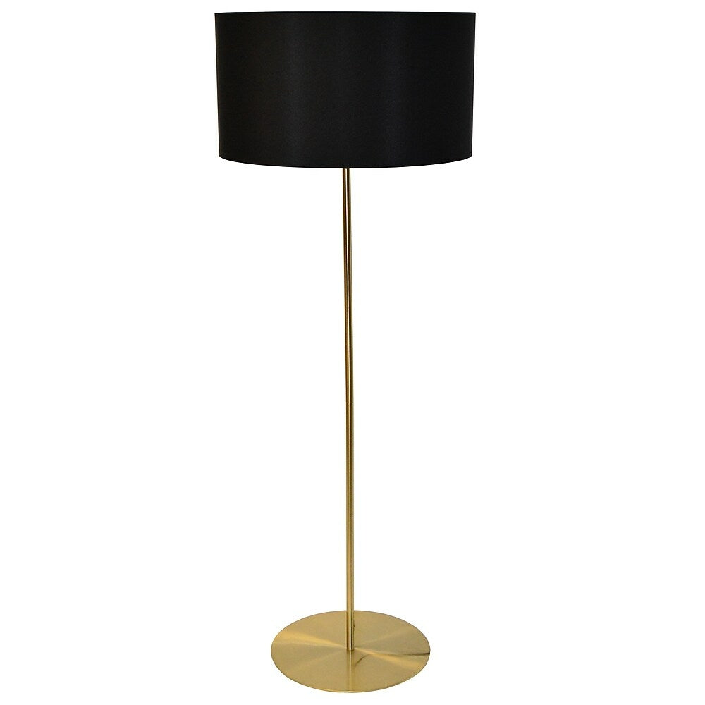 Image of Dainolite 1LT Drum Floor Lamp With Black Shade Aged Brass