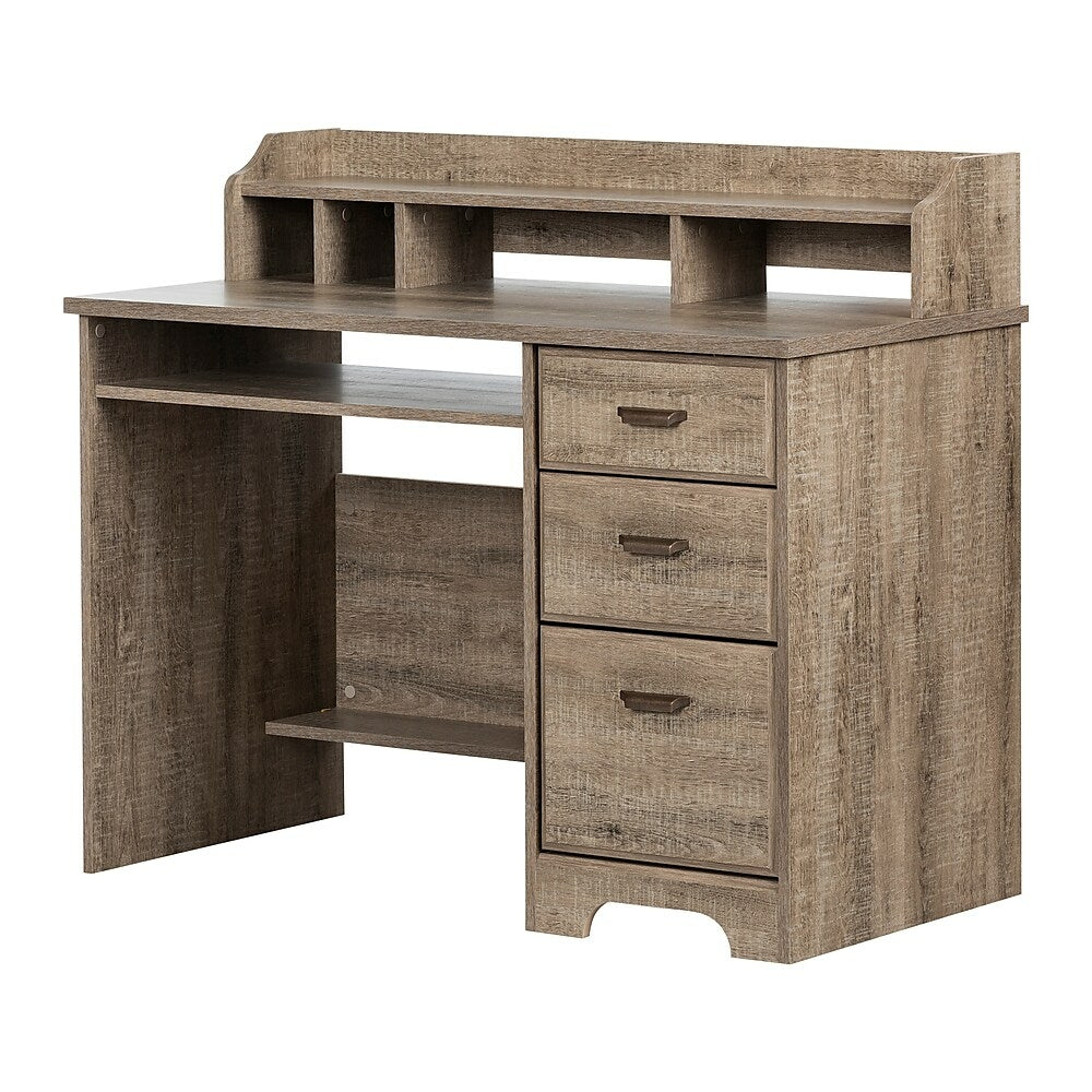 Image of South Shore Versa Computer Desk with Hutch - Weathered Oak, Brown