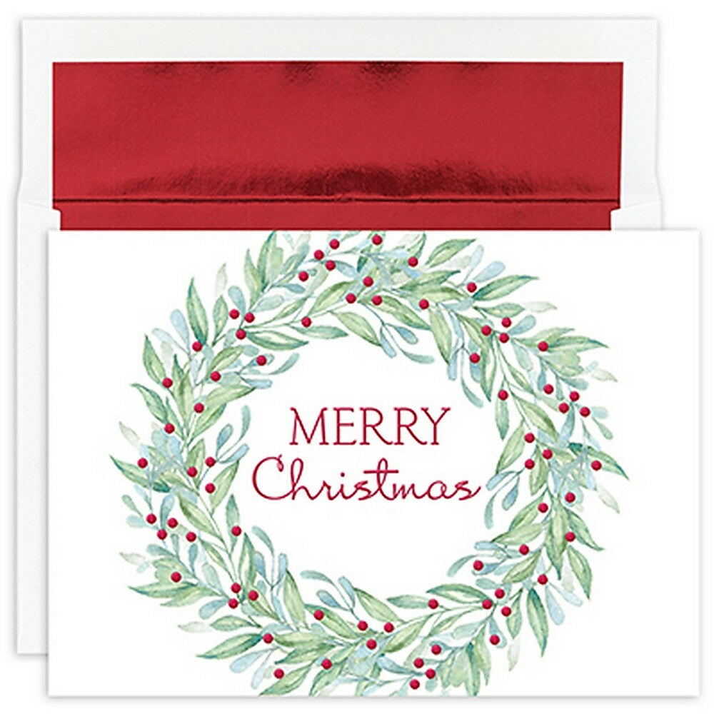 Image of JAM Paper Blank Christmas Cards Set with Matching Envelopes, Simple Wreath, 18 Pack