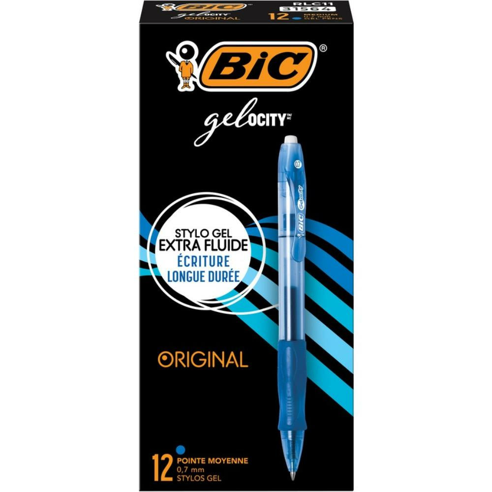 Image of BIC Gelocity Gel Pens - Retractable - 0.7mm - Blue - 12 Pack