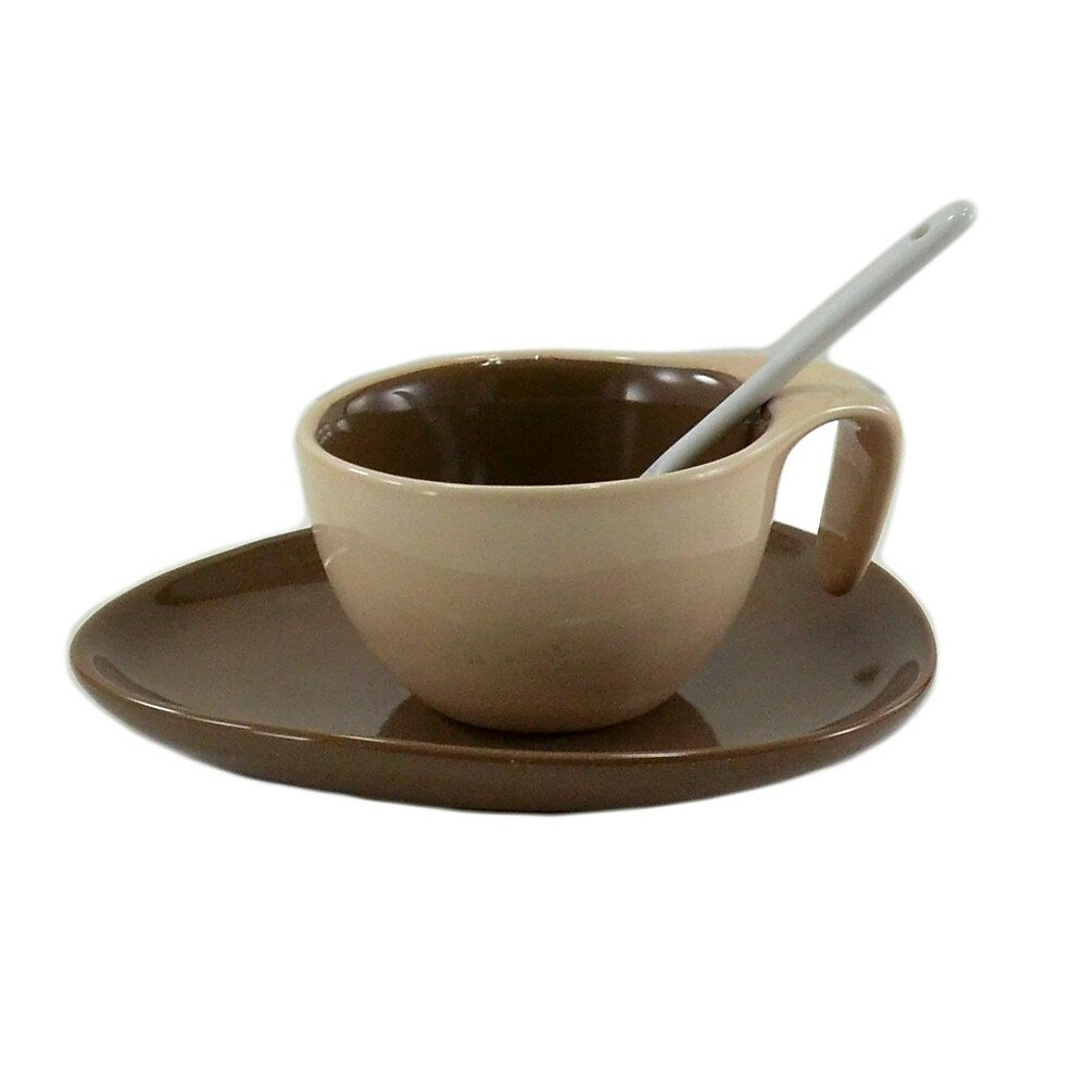 Image of Tannex 6 Cappuccino Cups and Saucers with Spoon, 4oz, Brown, 6 Pack