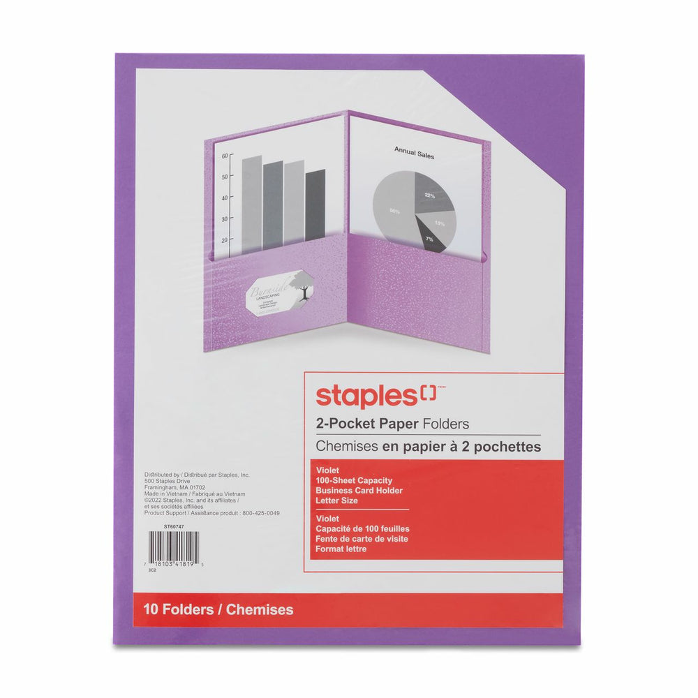 Image of Staples Twin-Pocket Portfolio - Violet - 10 Pack
