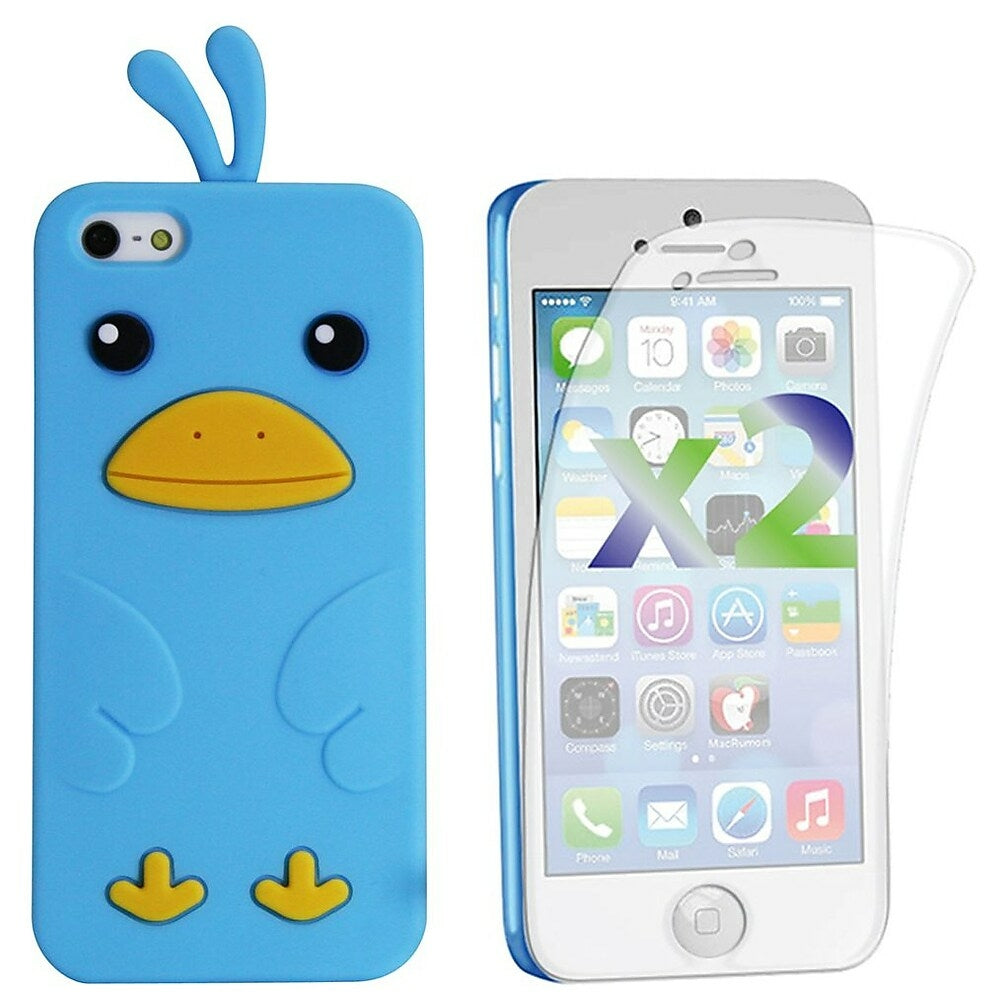 Image of Exian Silicone Chick Case and Screen Protectors (2 Pack) for iPhone 5c - Blue