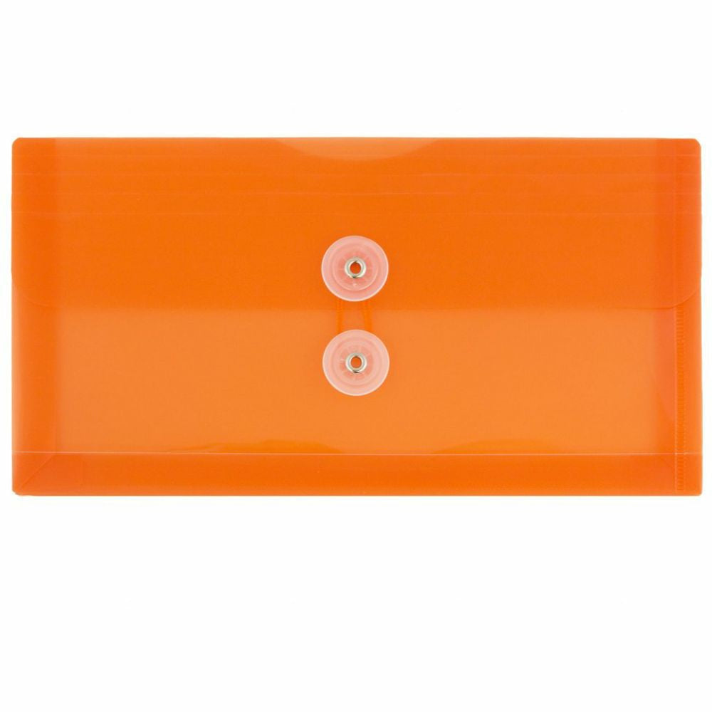 Image of JAM Paper Plastic Envelopes with Button and String Tie Closure #10 Business Booklet - 5.25" x 10" - Orange - 12 Pack