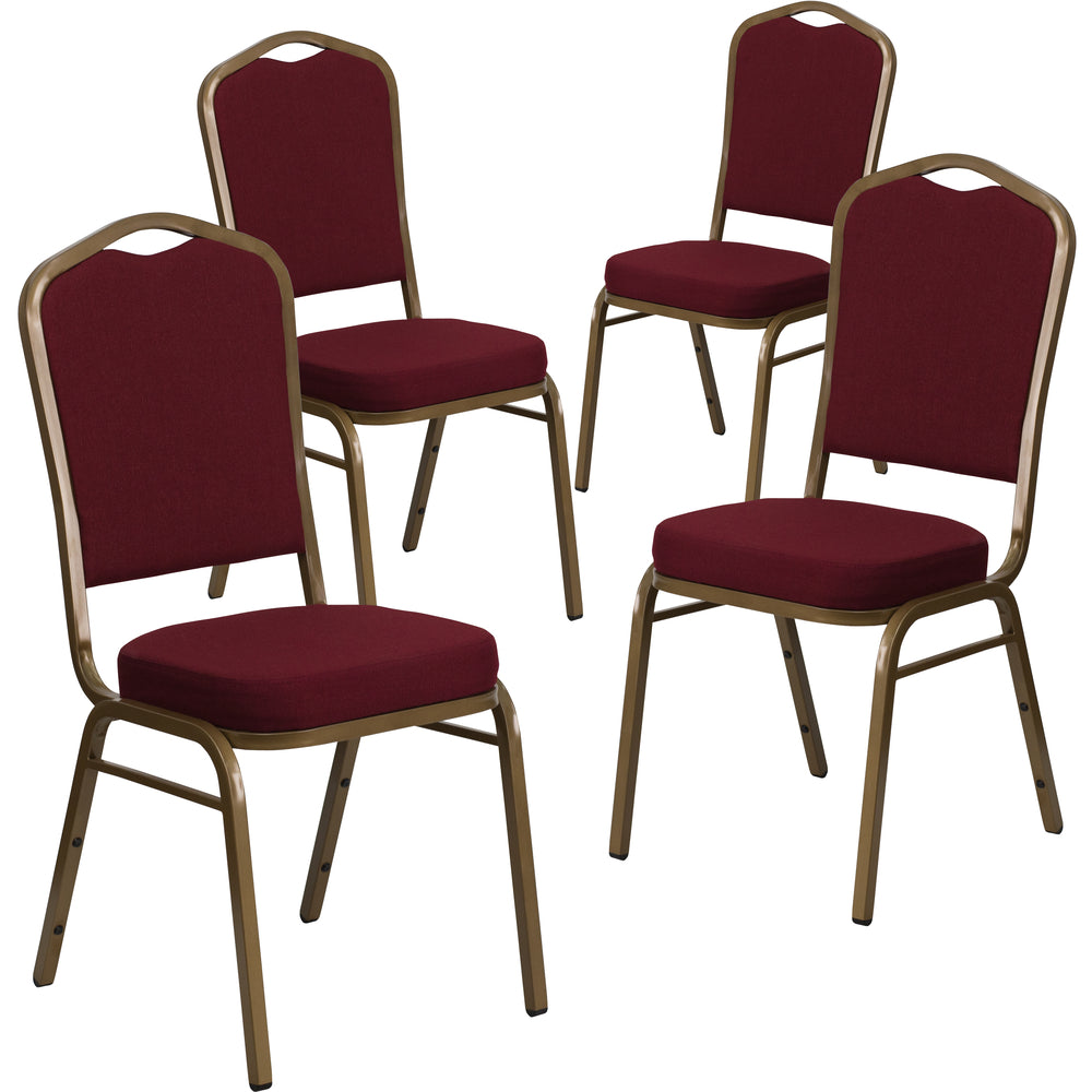 Image of Flash Furniture HERCULES Series Crown Back Stacking Banquet Chairs with Burgundy Fabric & Gold Frame - 4 Pack, Red