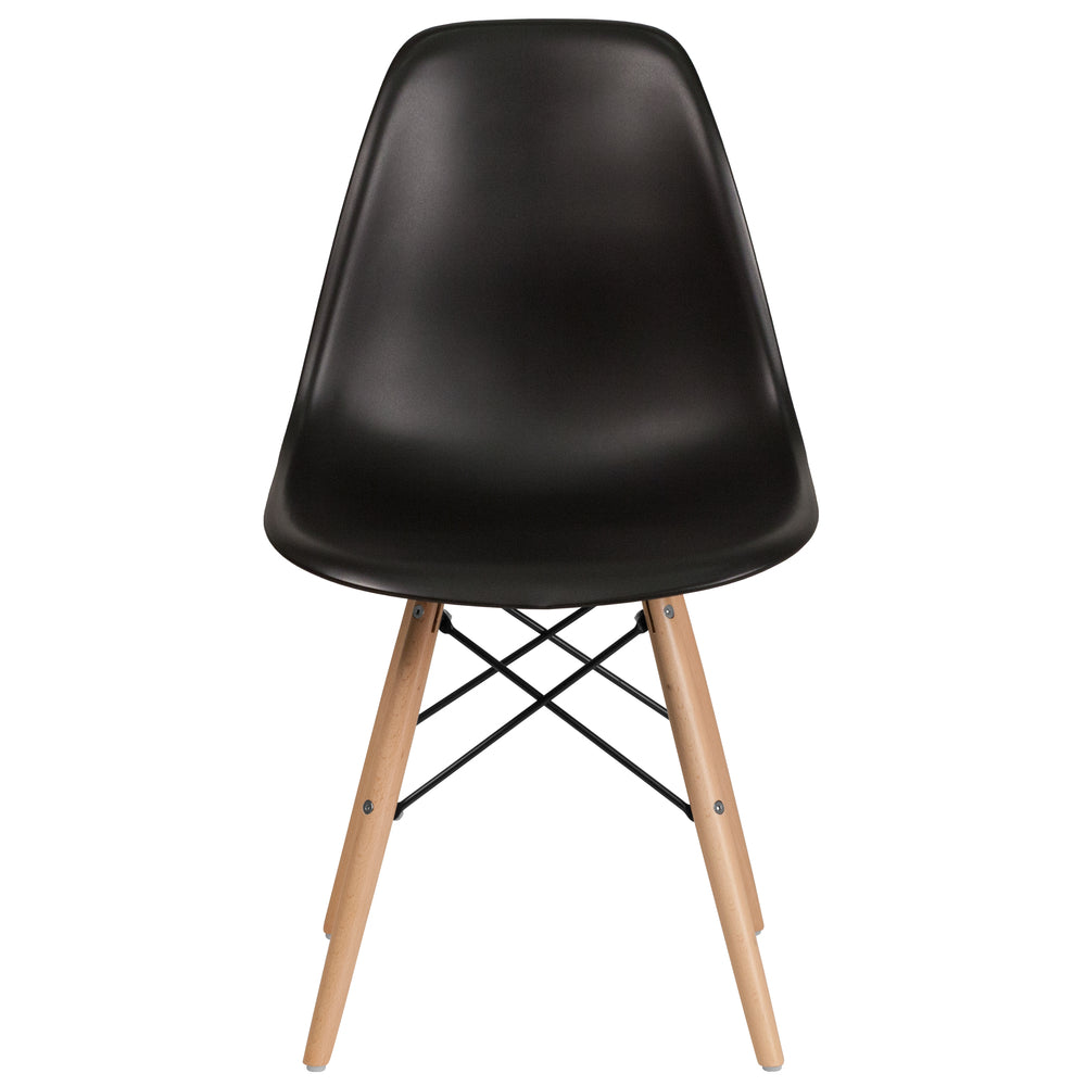 Image of Flash Furniture Elon Series Black Plastic Chair with Wooden Legs